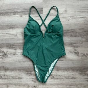 Cupshe NEW Forest Plunge V-Wire Cross Back Cheeky One Piece Swimsuit